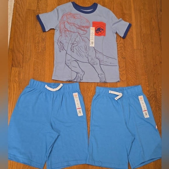 JUMPING BEANS BOYS BLUE SHORTS AND BLUE SHORT SLEEVE JURASSIC PARK TEE SIZE 7 - Picture 1 of 15